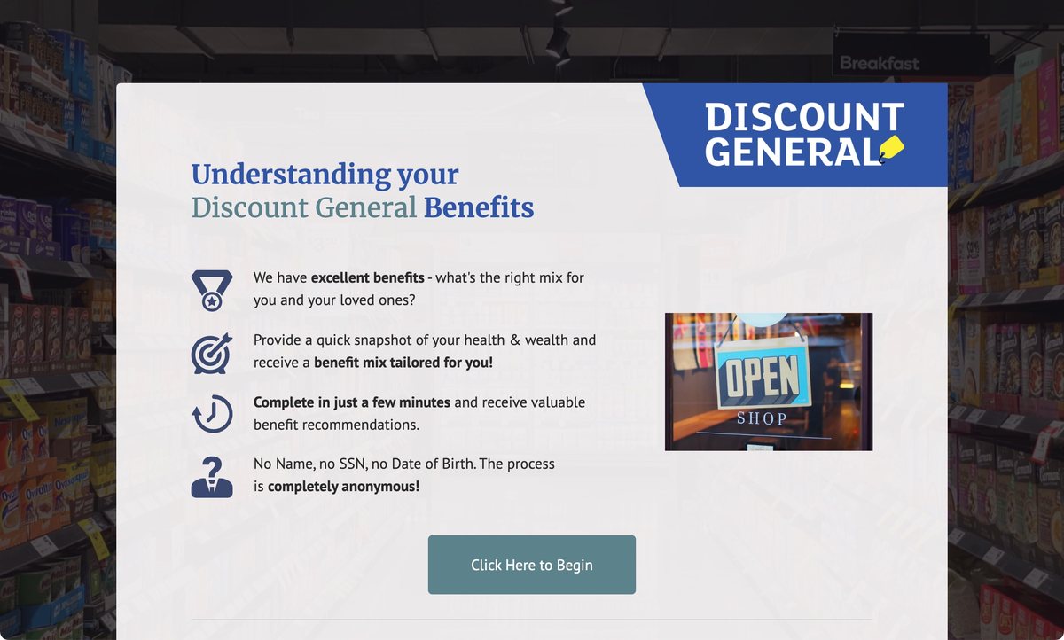Discount General demo start page
