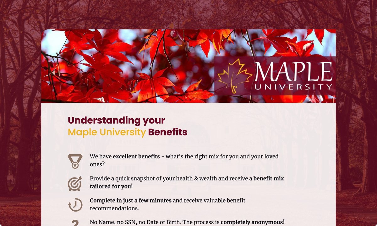 Maple University demo start page